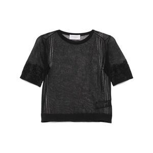 ERMANNO Sheer Lace Trim Knit Top Women MF099 NERO Sweaters & Knitwear
